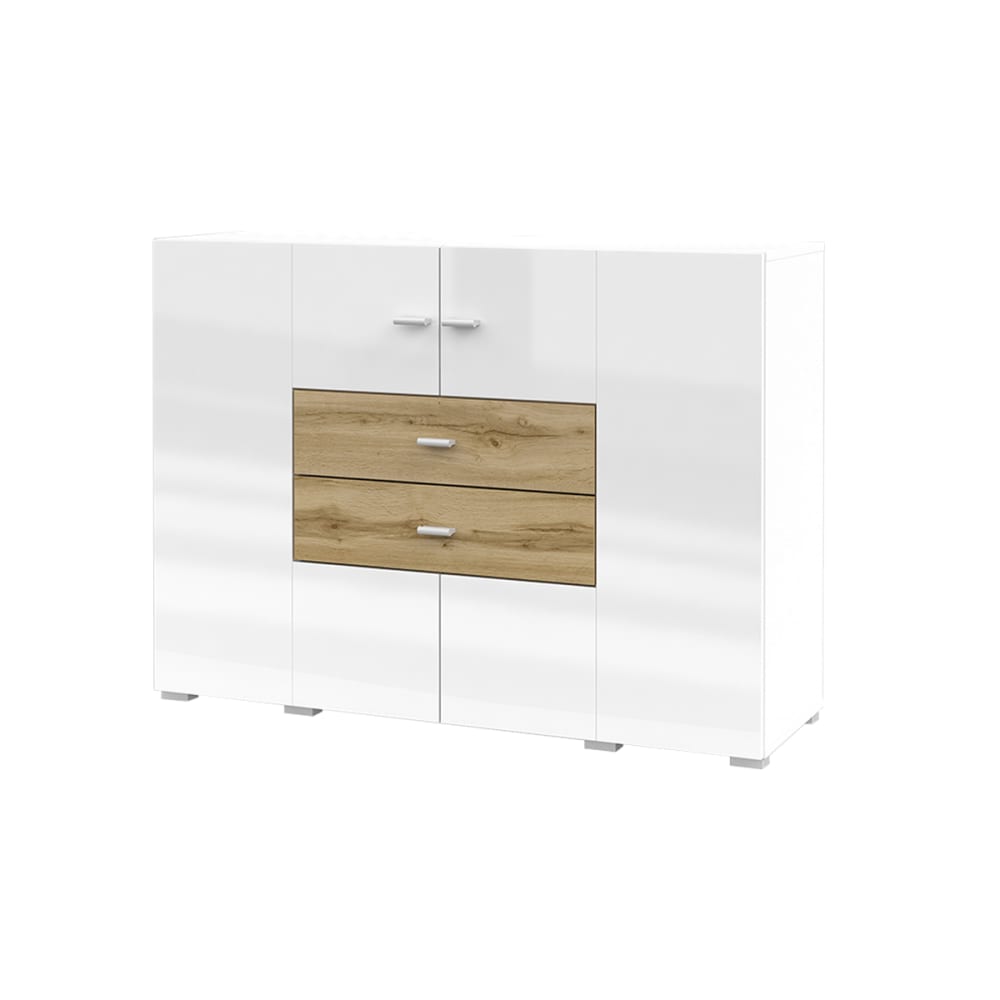 Buffet 2 portes 2 tiroirs stratifiés blanc et beige