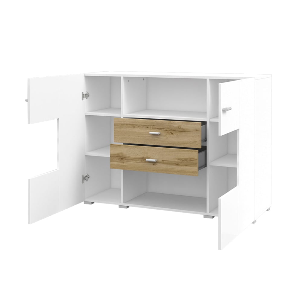 Sideboard 2 Türen 2 Schubladen Laminierte Platten Weiß und Holz -