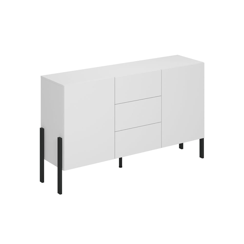 Buffet Mit 3 Schubladen Und 2 TüRen, Mattweiß Und Schwarz, 154Cm
