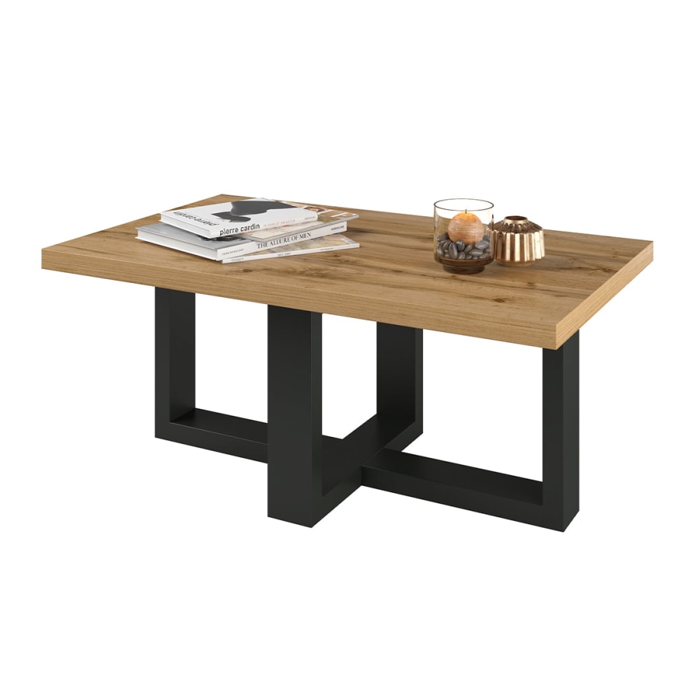 Petits meubles Rechteckiger Couchtisch Laminierte Platten Holz und Schwarz Schwarz Spanplatte