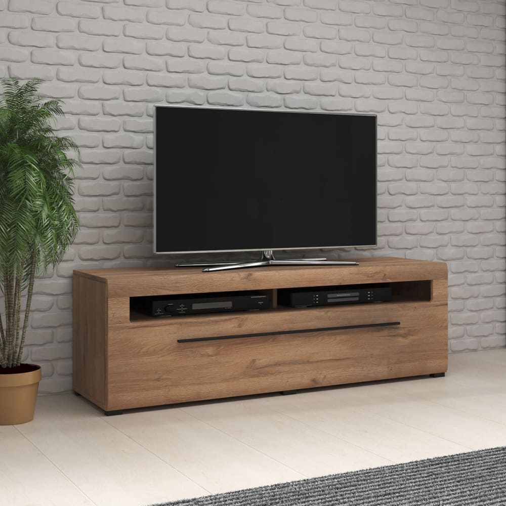Meuble tv 1 tiroir 160 cm panneaux stratifiés marron