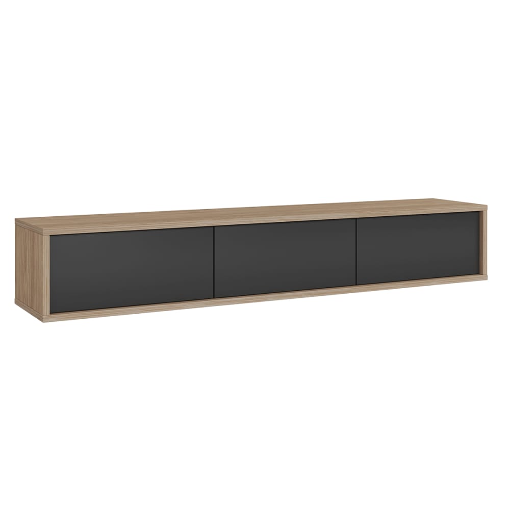 Meuble TV mural 3 portes 180 cm stratifiés gris et beige