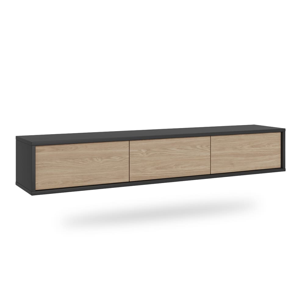 Meuble TV mural 3 portes 180 cm stratifiés beige et gris