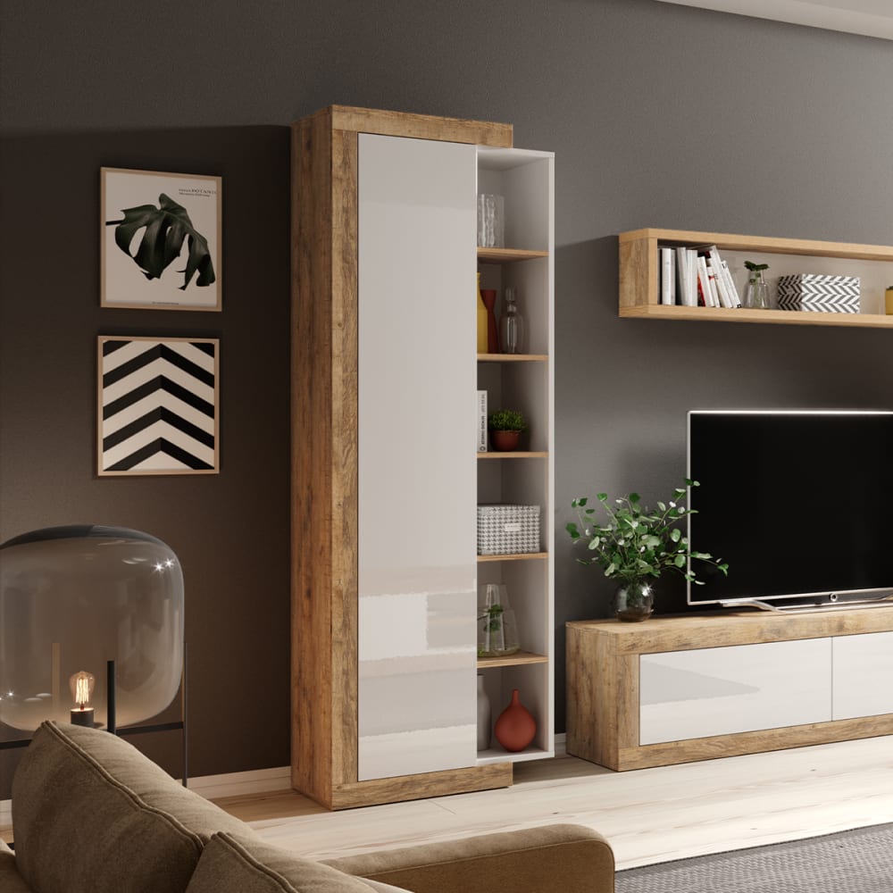 Schrank 1-türig Laminierte Platten Weiß und Holz - Maisons Du