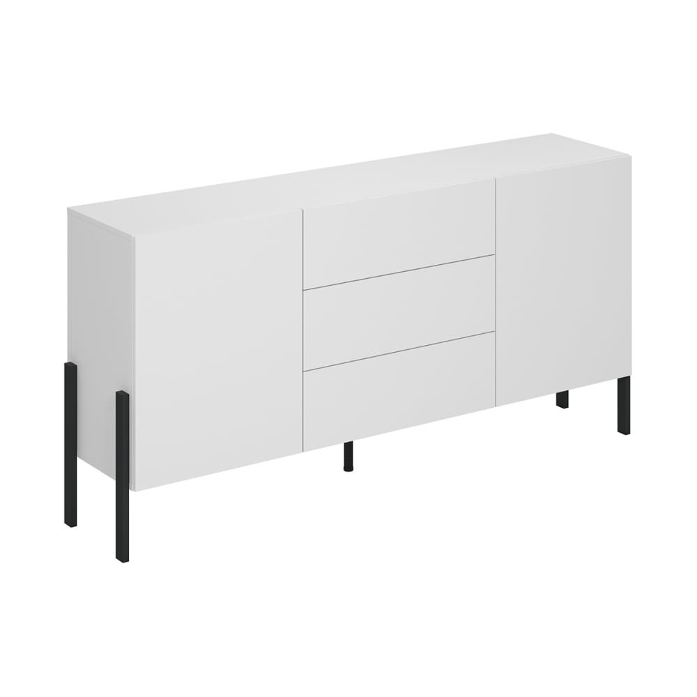 Buffet long 2 portes 3 tiroirs stratifiés blanc mat et noir