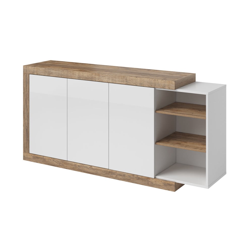 Petits meubles 3-türiges Sideboard Laminierte Platten Weiß und Holz Weiß Spanplatte