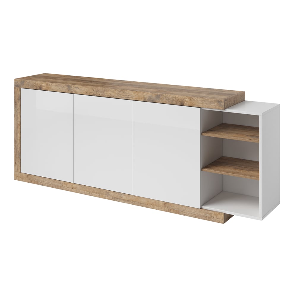 Buffet long 3 portes stratifiés blanc et beige