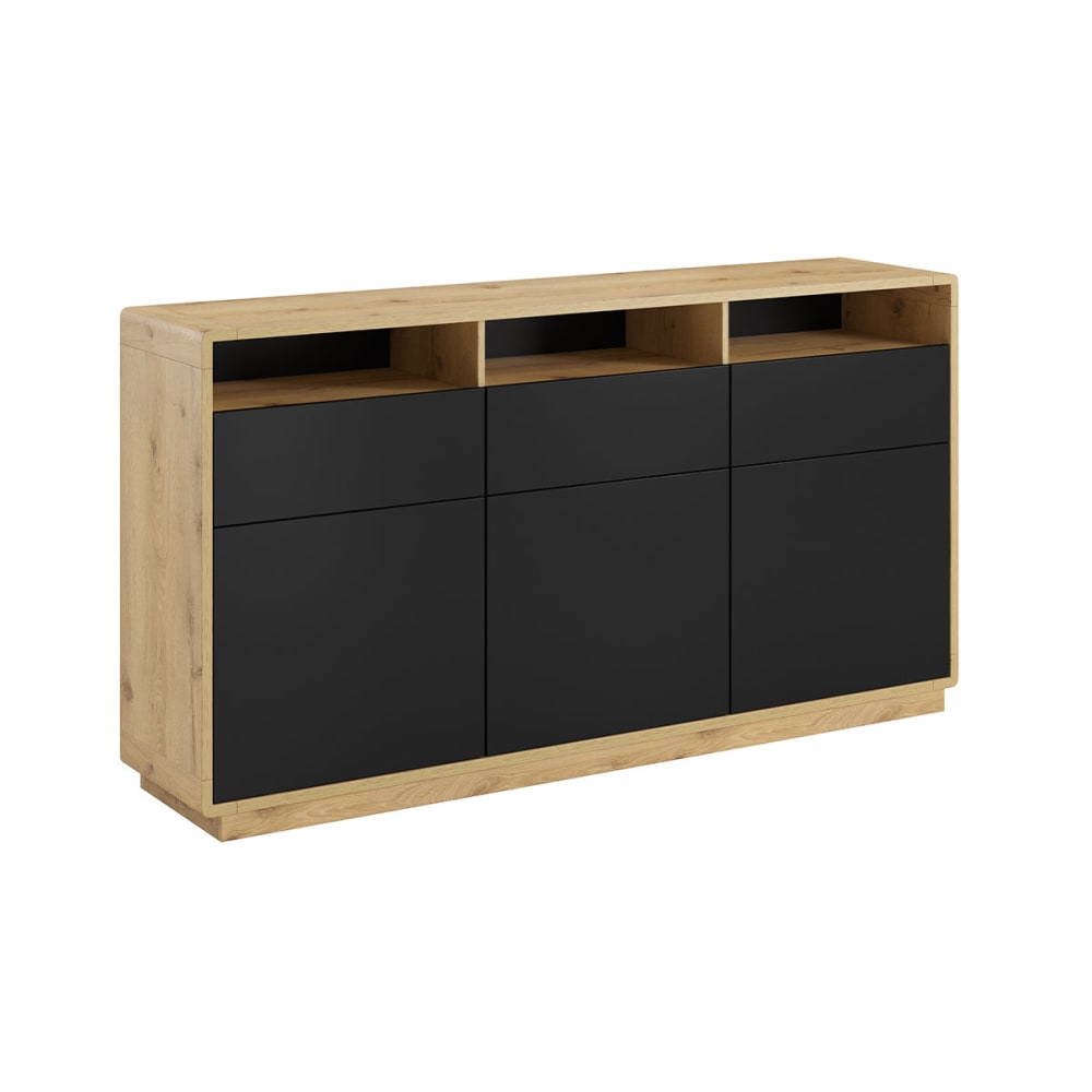 Petits meubles Sideboard 3 Türen 3 Schubladen Schwarz HDF Mattschwarz und Holz - Spanplatte
