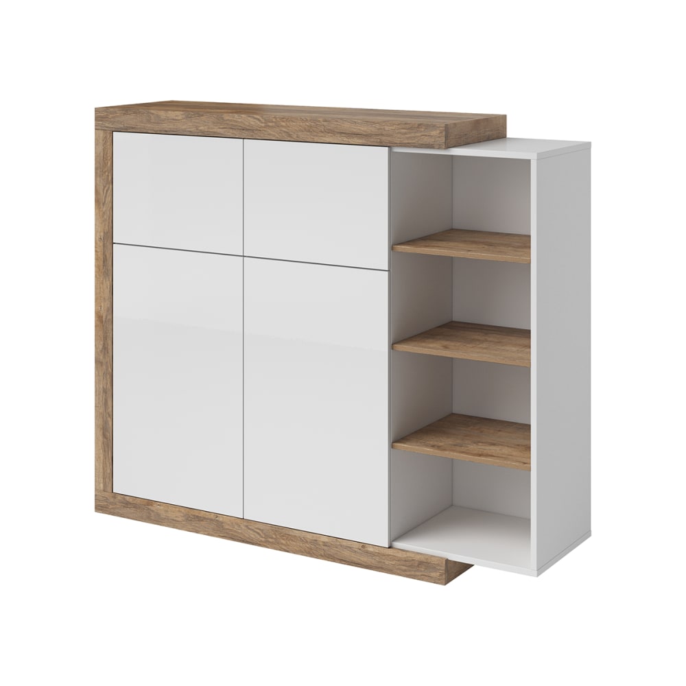Buffet haut 4 portes stratifiés blanc et beige