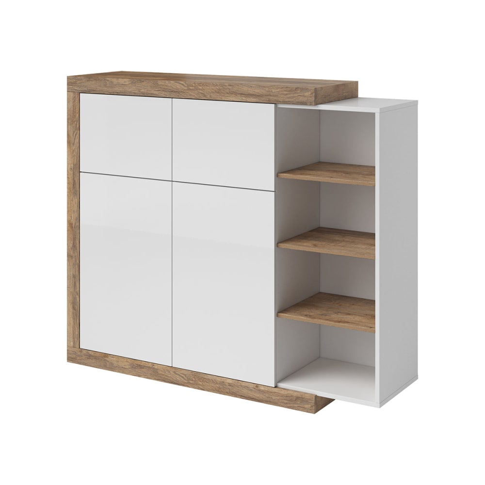 Petits meubles Highboard mit 4 Türen Laminierte Platten Weiß und Holz Weiß Spanplatte