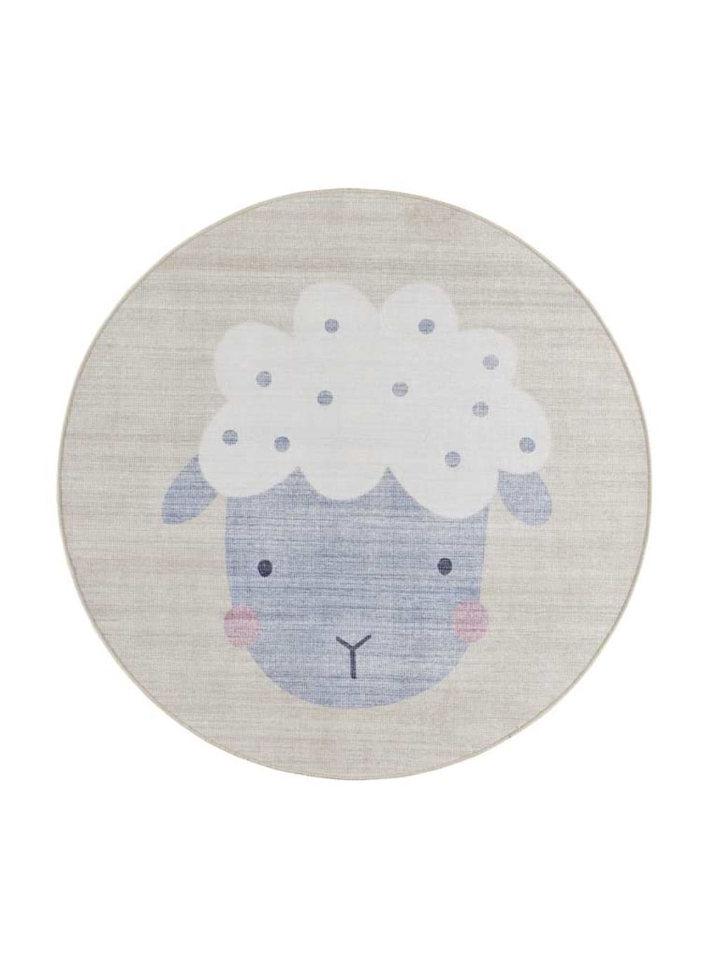 Tapis enfant lavable rond mouton crème 120x120 cm