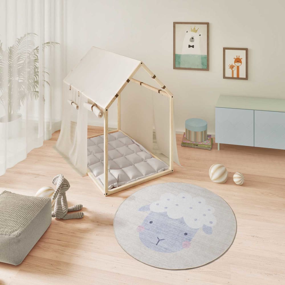 Tapis enfant lavable rond mouton crème 120x120 cm - Maisons du Monde