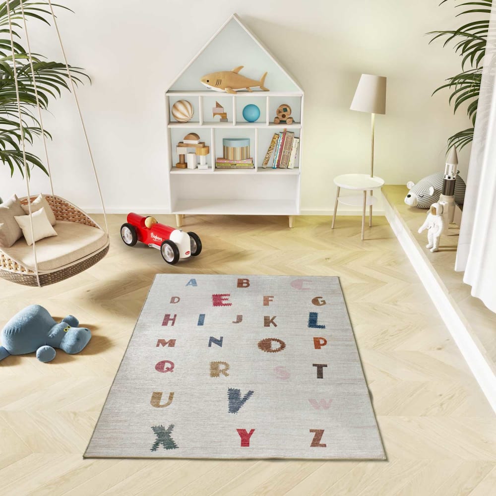 Tapis enfant lavable alphabet blanc/multicolore 120x170 cm