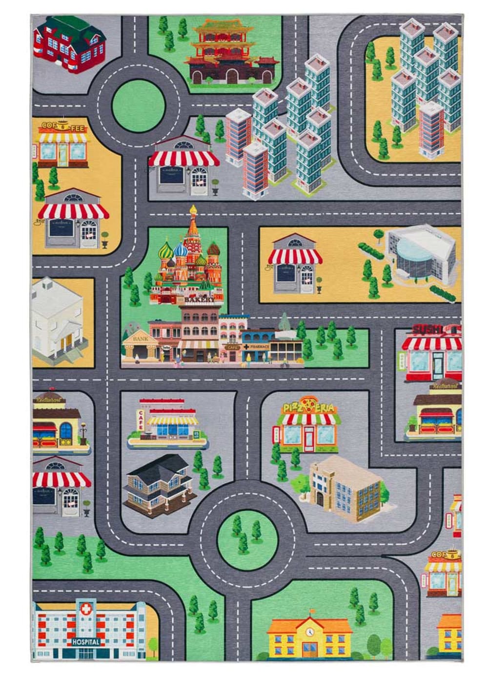 Tapis enfant lavable circuit voiture multicolore 120x170 cm