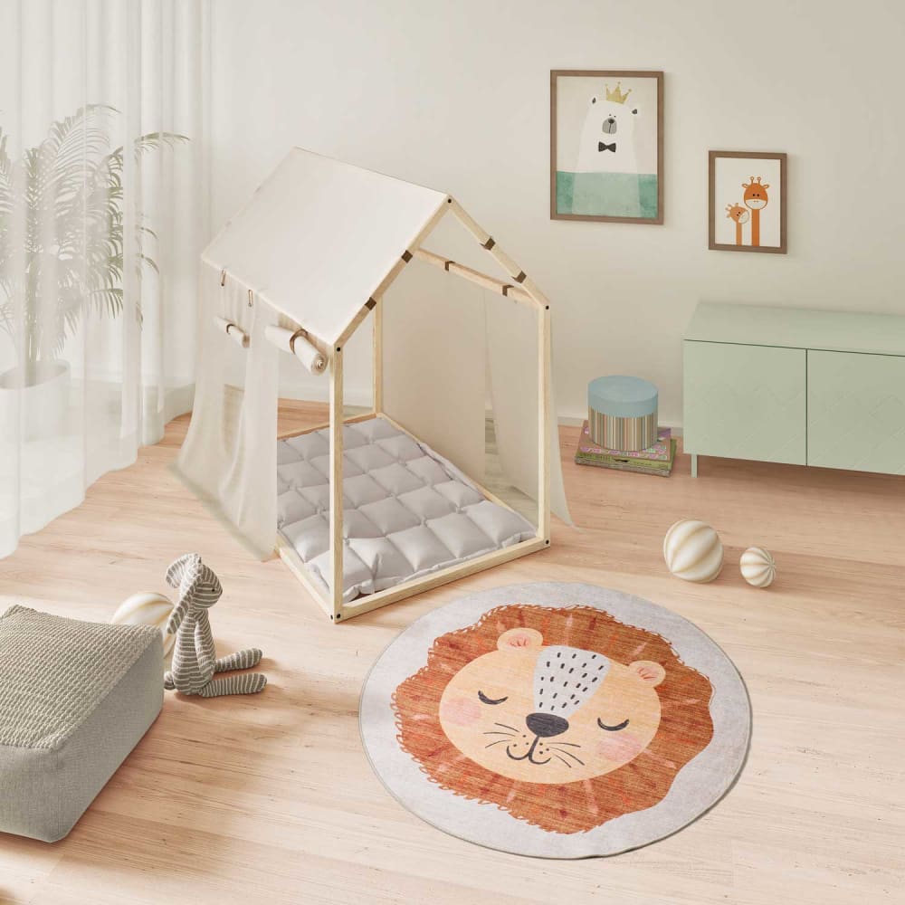 Atticgo Kinderteppich, waschbar, Kinder Löwe, rostrot, D.120 cm style modern KUPFER Öko-Tex Zertifikat PES - POLYESTER Kinder