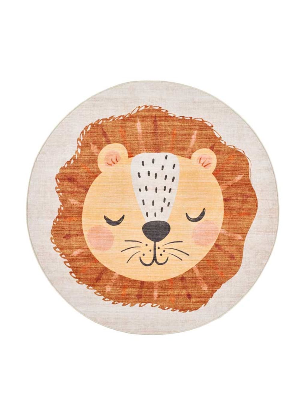 Tapis enfant lavable rond lion rouille 120x120 cm