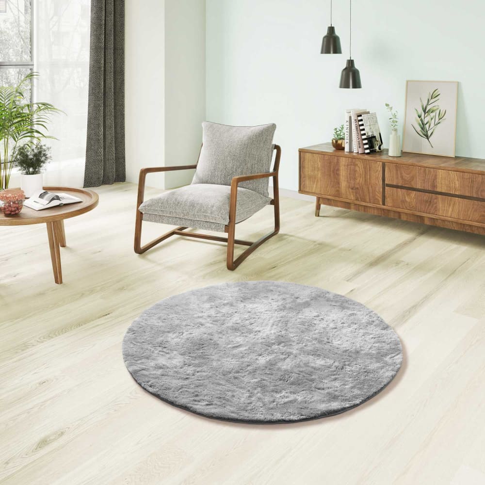 Tapis rond shaggy argent 120x120 cm — vue 3