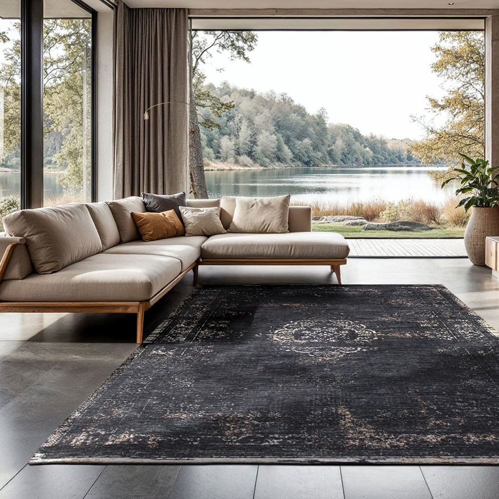 MEDALLION - Teppich waschbar In-/Outdoor Schwarz 140x200 -