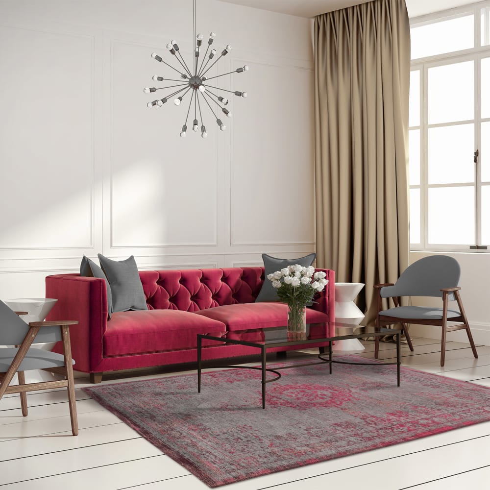 Louis de Poortere MEDALLION - Teppich waschbar In-/Outdoor Rot 80x150 style modern Grau Pes - Polyester