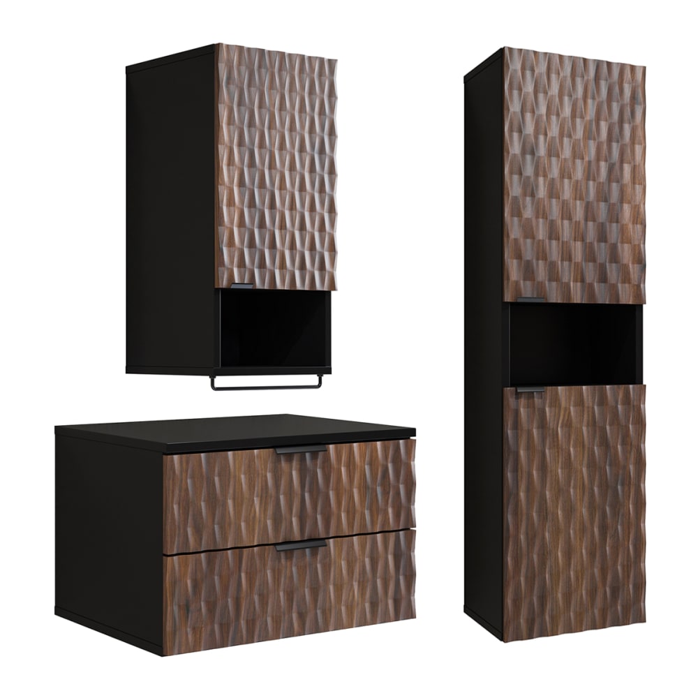 Ensemble meuble sous-vasque colonne armoire stratifiés marron et noir