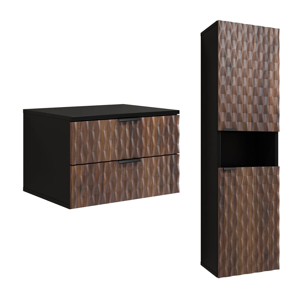 Ensemble meuble sous-vasque colonne stratifiés marron et noir