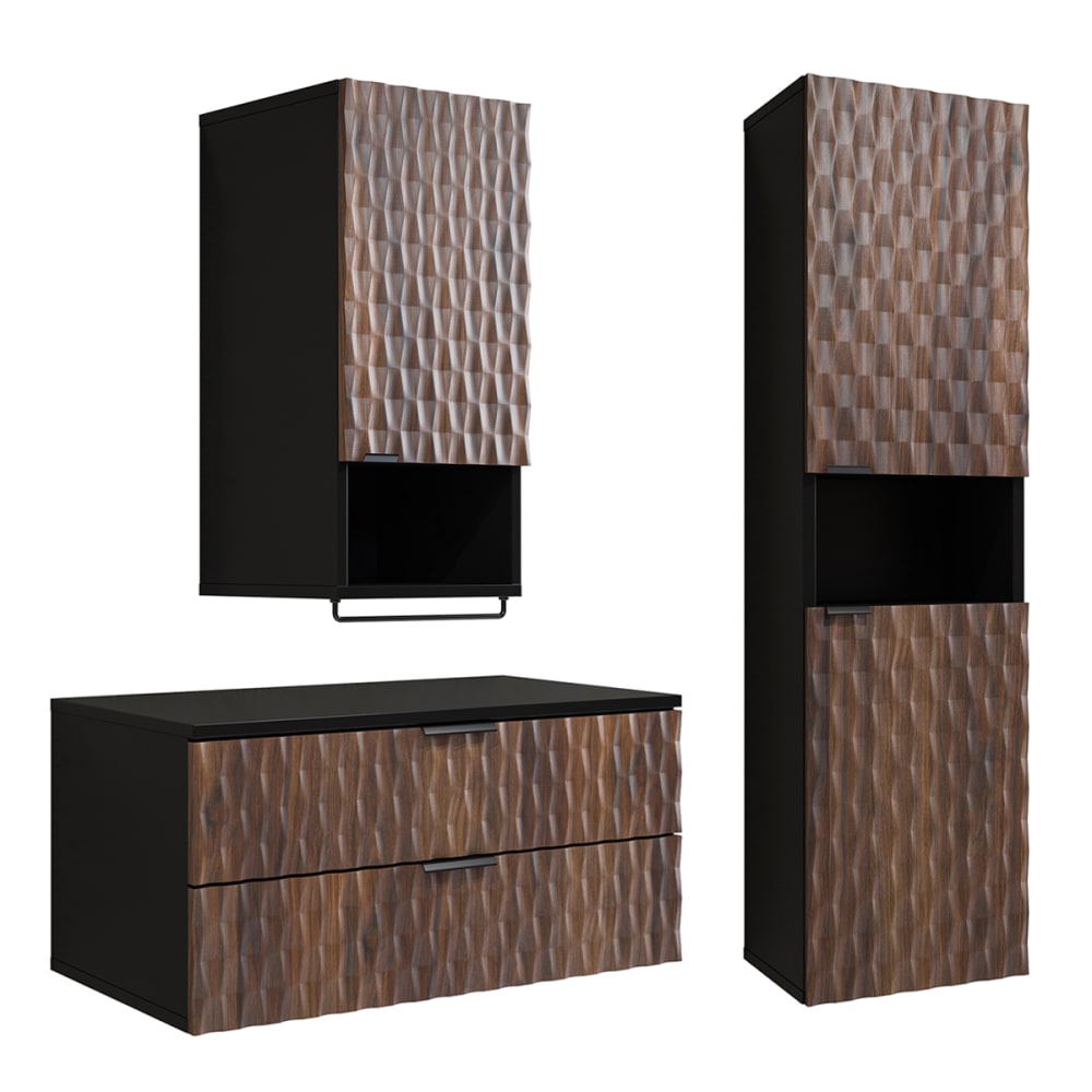 Ensemble meuble sous-vasque colonne armoire stratifiés marron et noir