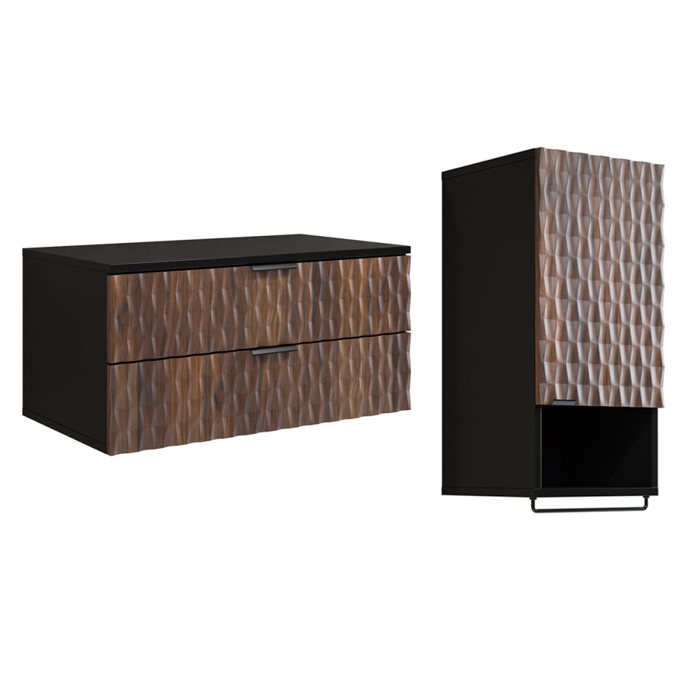 Ensemble meuble sous-vasque armoire stratifiés marron et noir