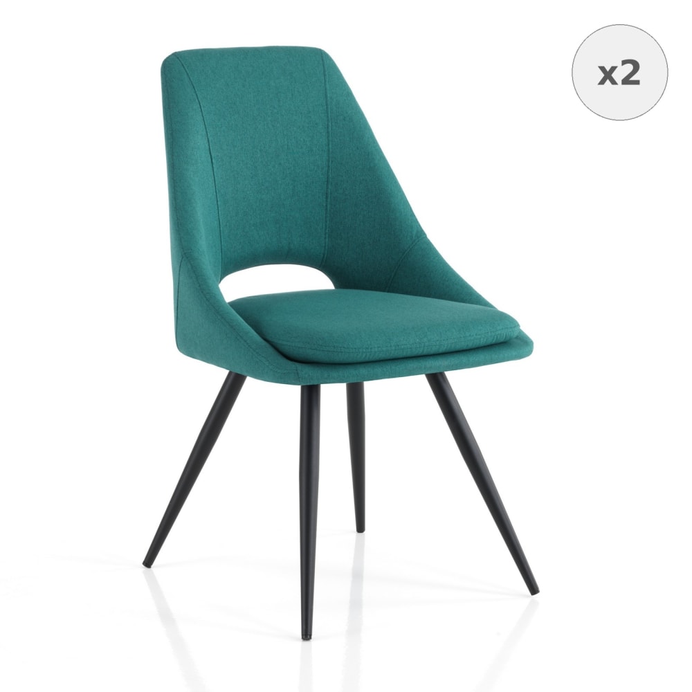 Lot de 2 chaises tissu bleu coussin déhoussable