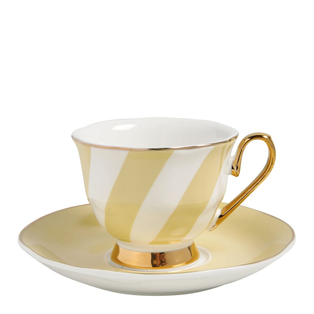 Tasse à café et sous-tasse à rayures jaunes