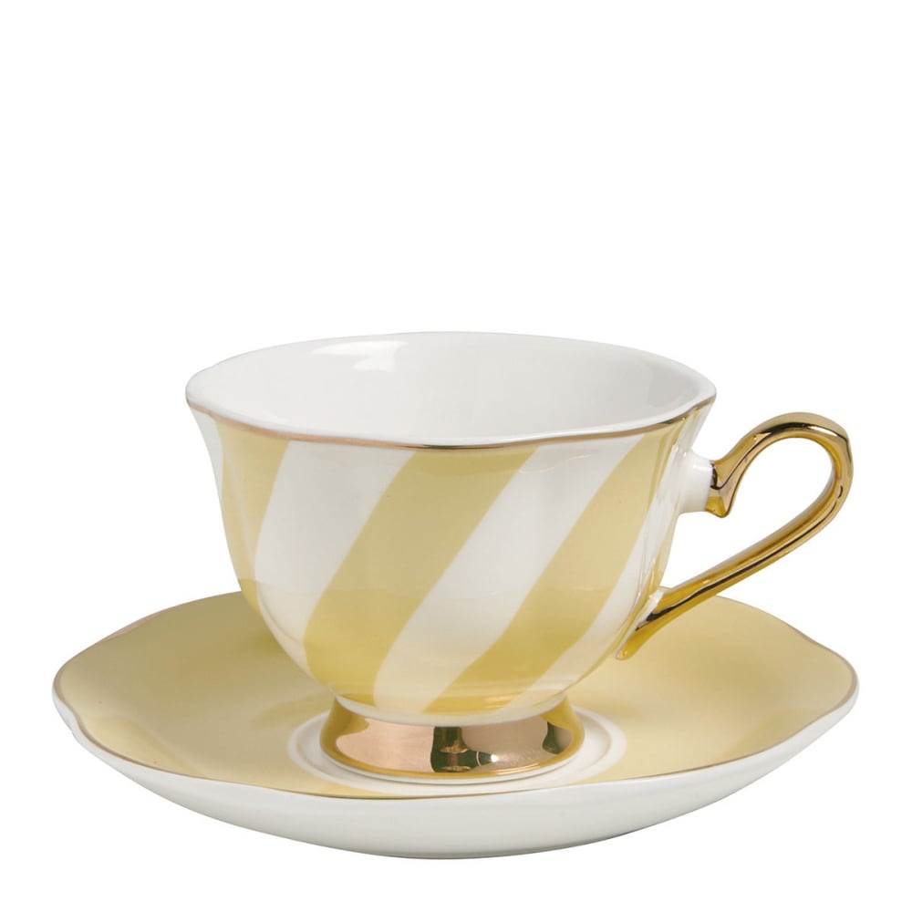 Tasse à thé et sous-tasse à rayures jaunes
