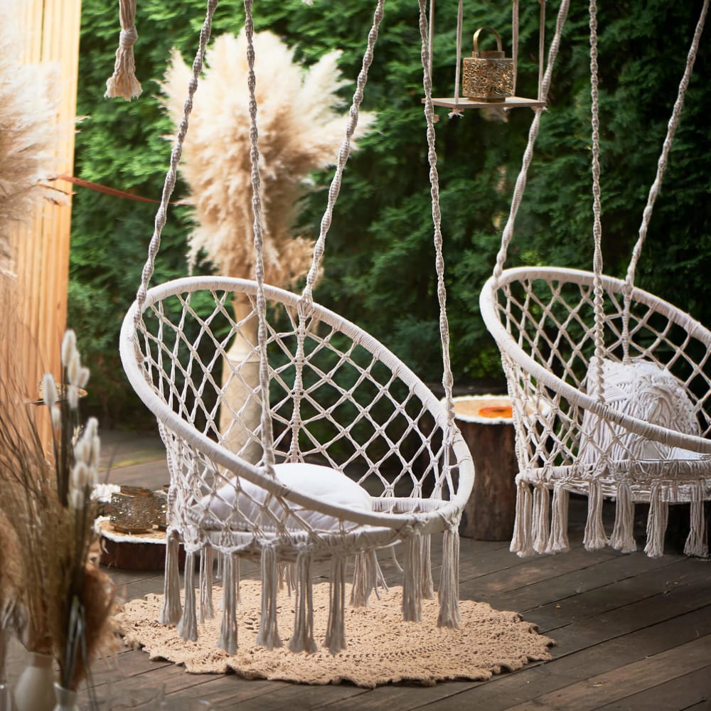 Fauteuil suspendu en polycoton et acier blanc crème - Maisons du Monde