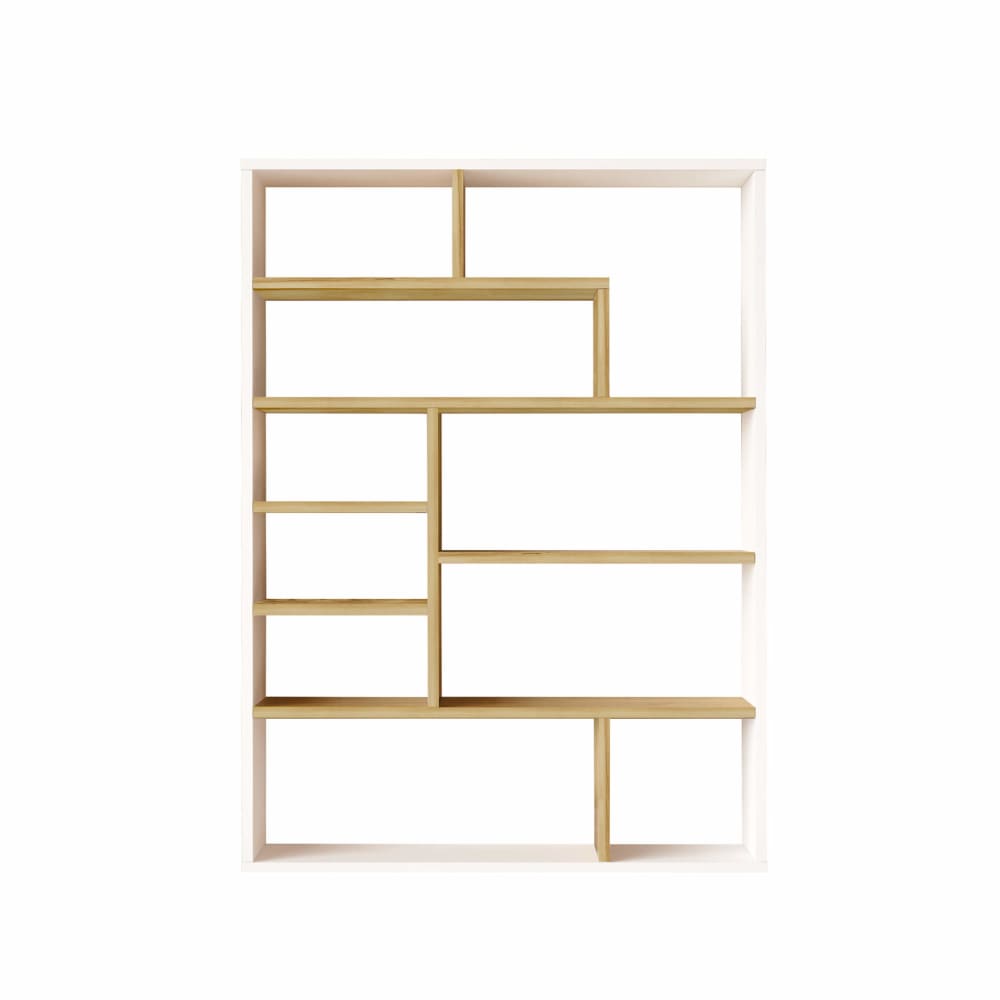 Bibliothèque avec 10 compartiments marron clair et blanc