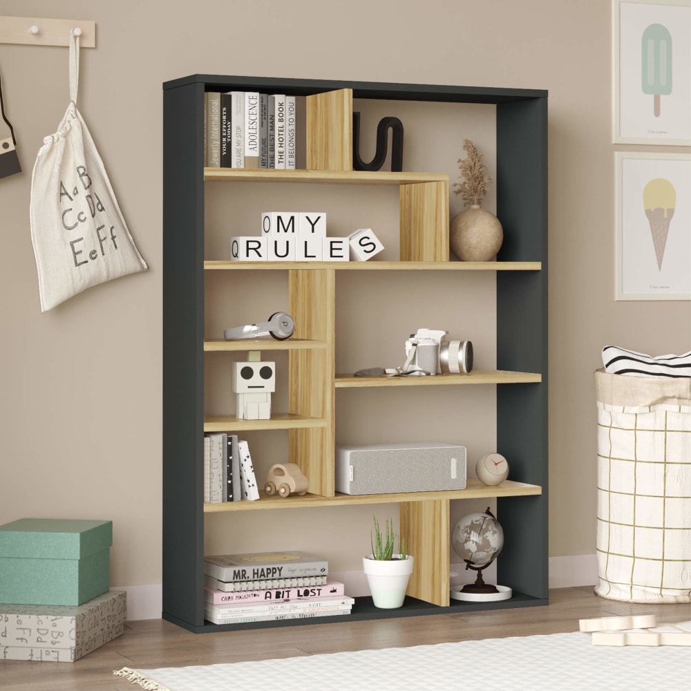 Bücherregal mit 10 Fächern, 123,5x90x22 cm, hellbraun und