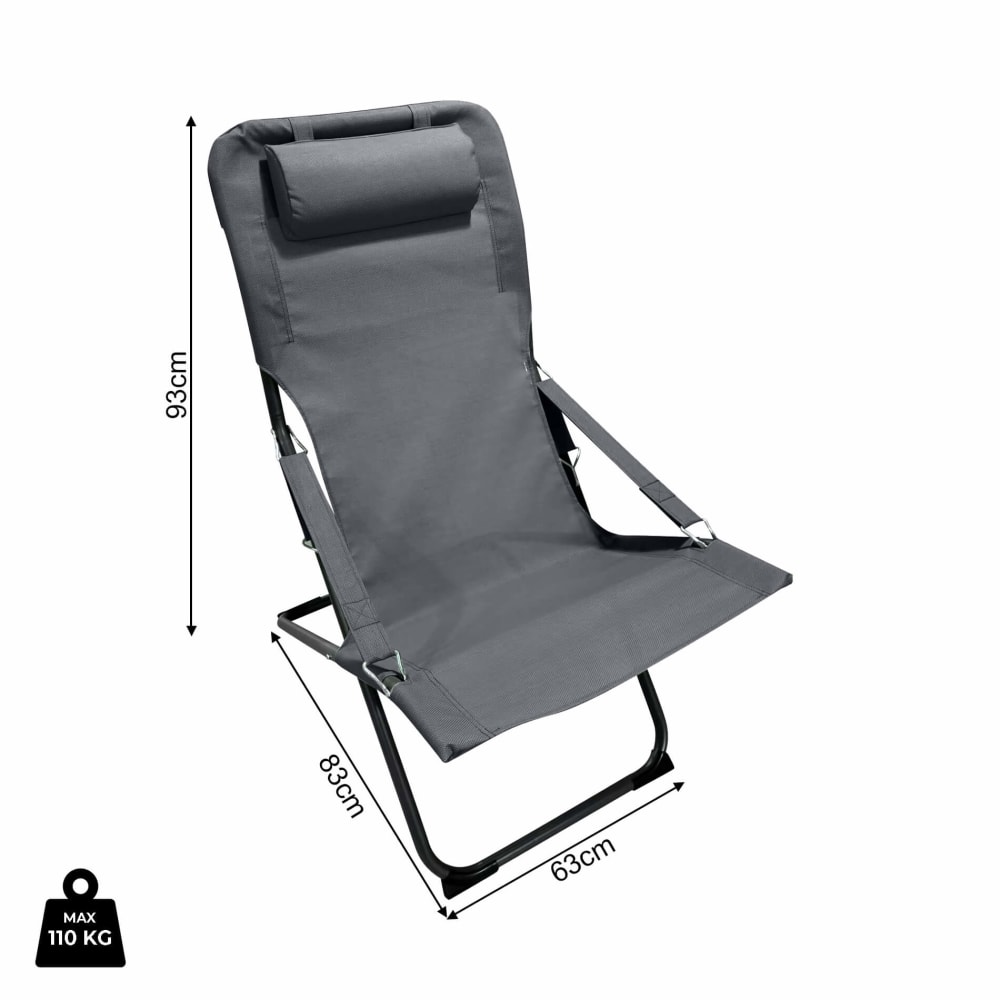 Chaise longue pliante en acier et polyester, gris - Maisons du Monde