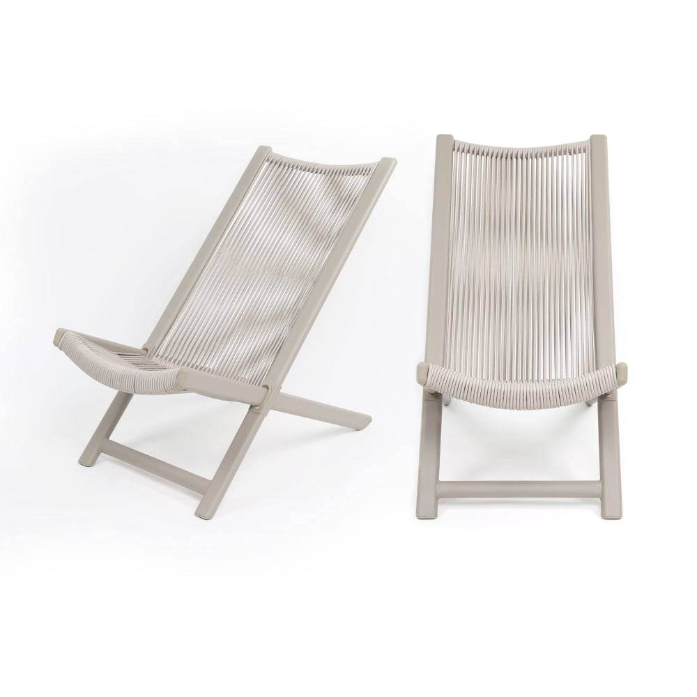 Lot de 2 chaises longues d'extérieur en aluminium et polyrattan gris