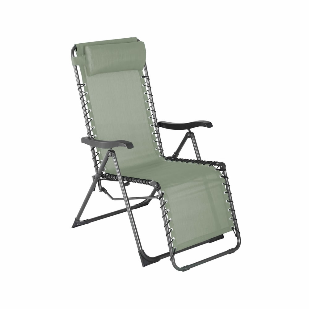 Chaise longue de jardin pliante en acier et polyester, vert et gris