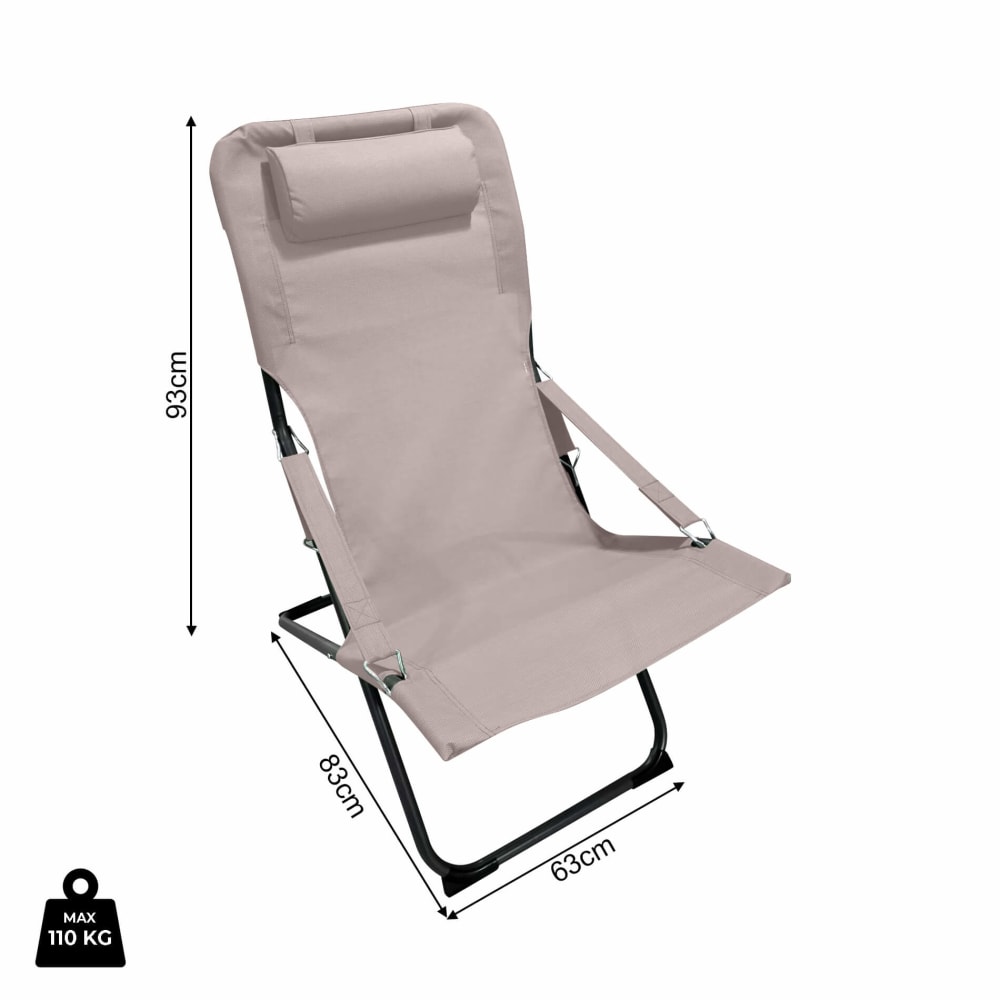 Chaise longue pliante en acier et polyester, beige et gris - Maisons du Monde