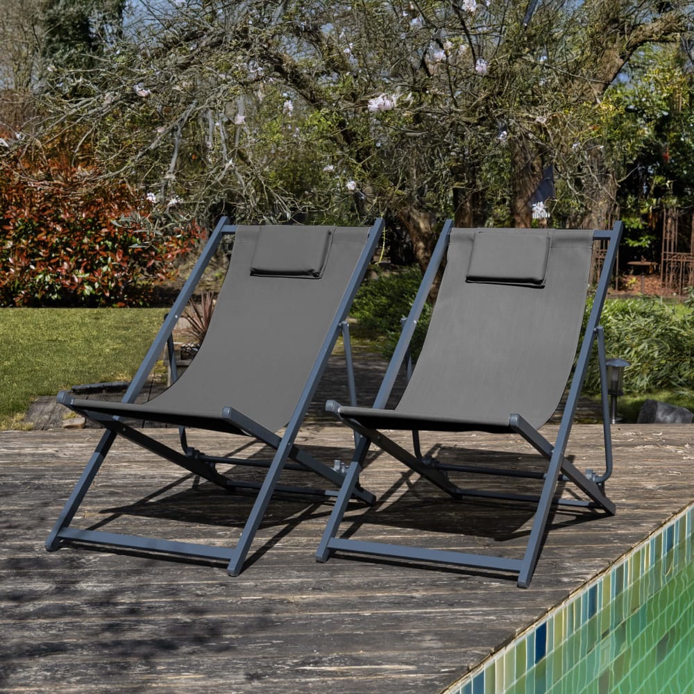 Klappliegestuhl aus Aluminium und Polyester, 93x58x92 cm, grau -