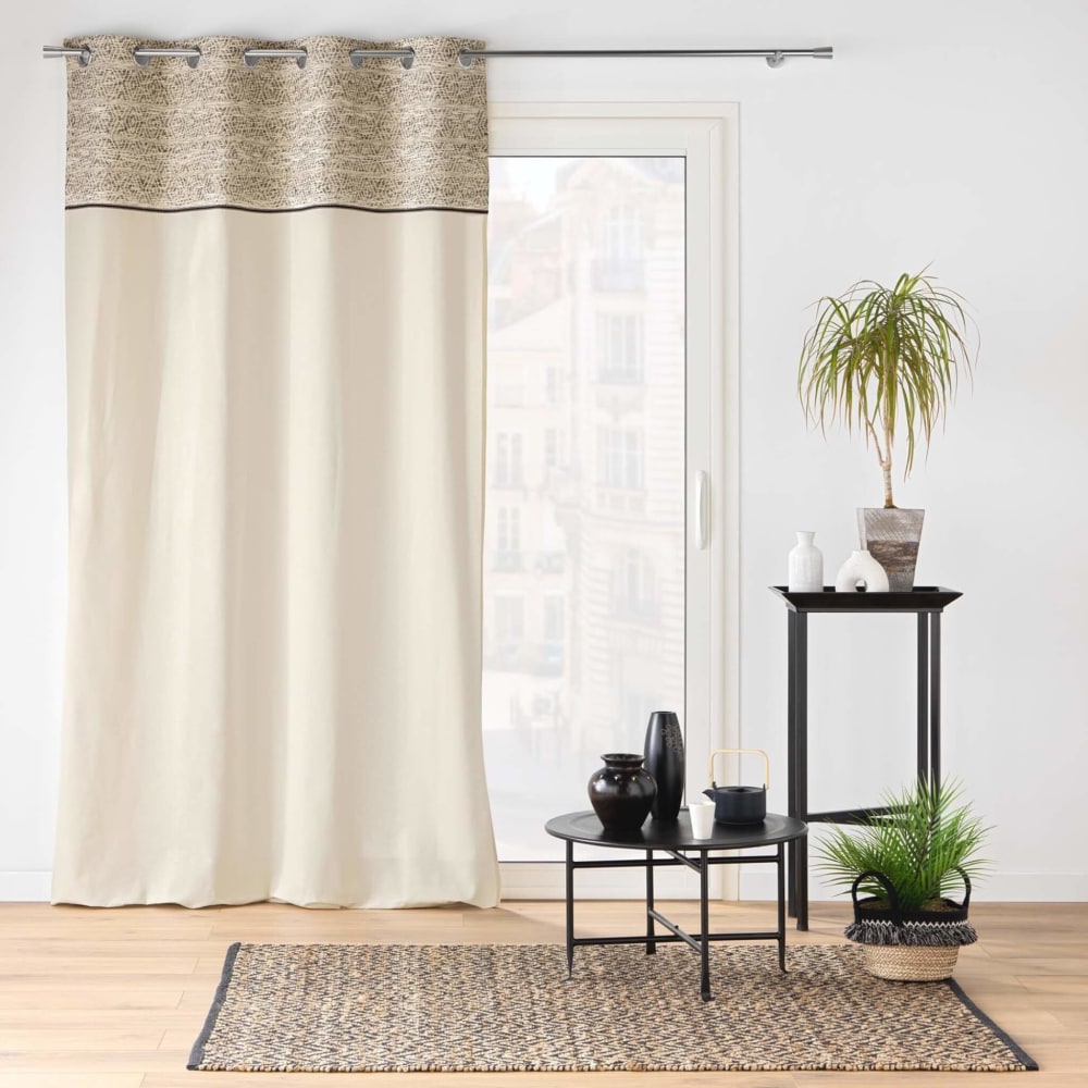 Douceur d'Intérieur Rideau top jacquard 140x240 cm style contemporain Beige Coton