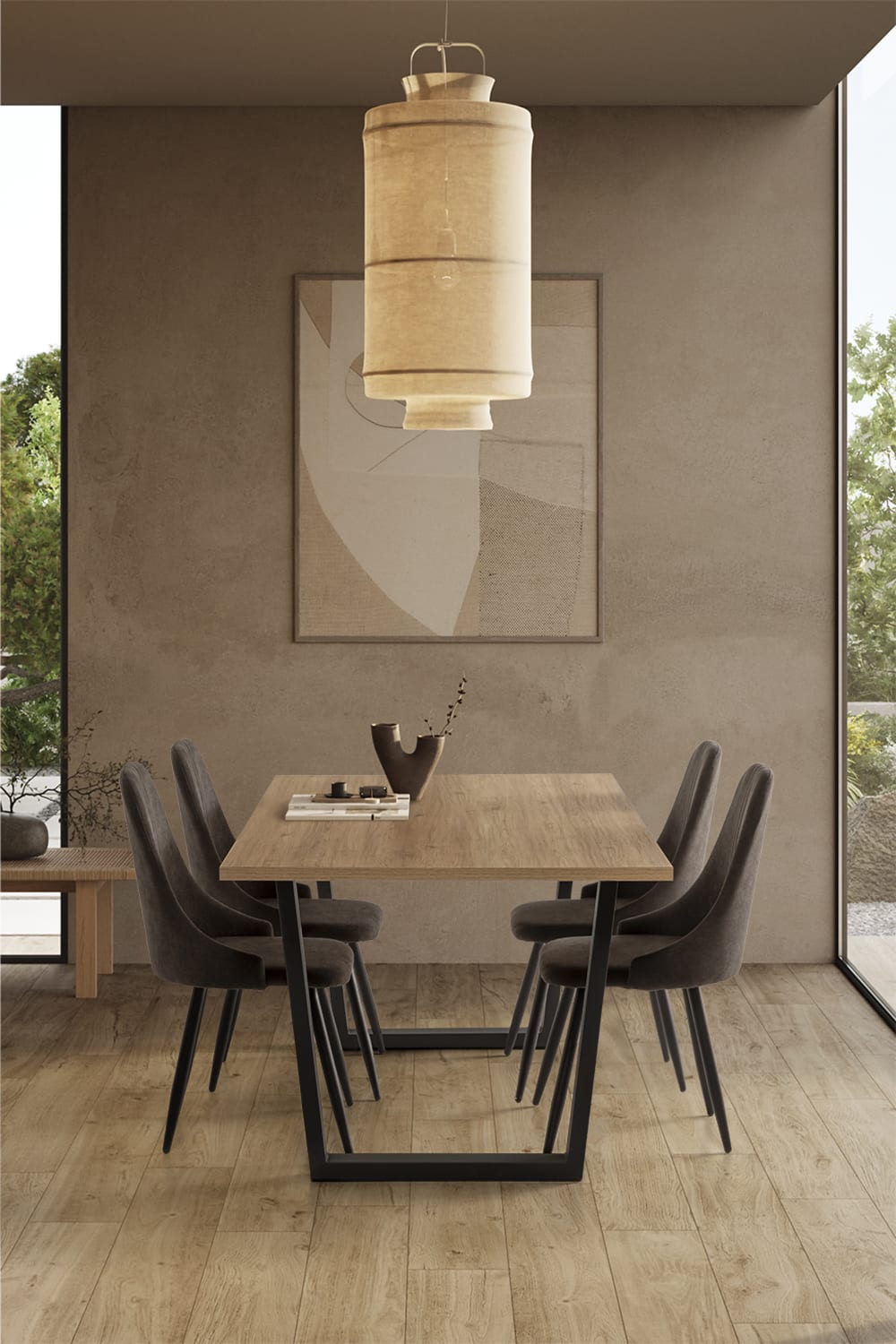4er-Set Stühle aus Stoff und schwarzen Metallbeinen 44x44 h91 cm