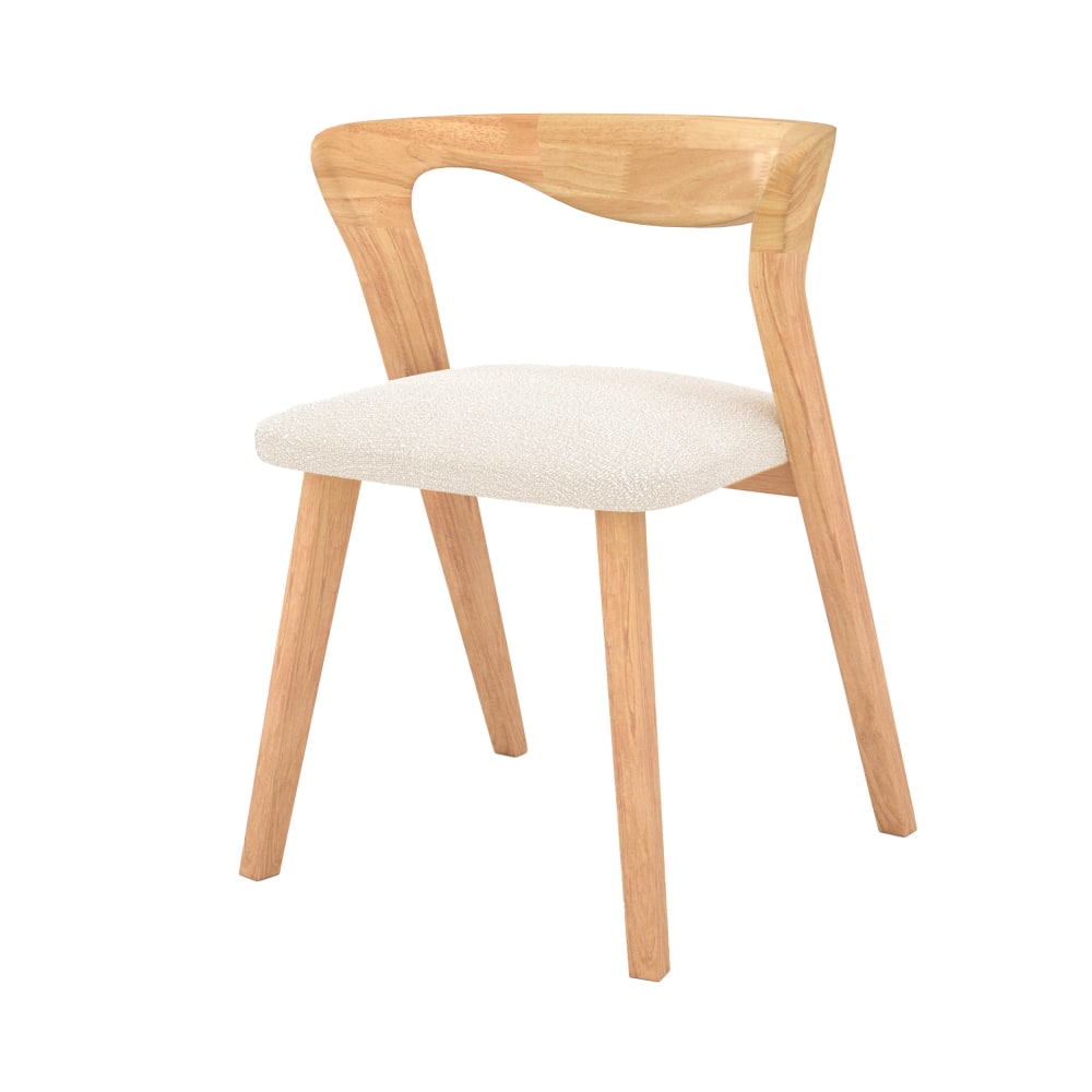 Maison Pavane Stuhl aus hellem Gummibaumholz und crèmefarbenem Bouclé-Stoff style vintage Braun