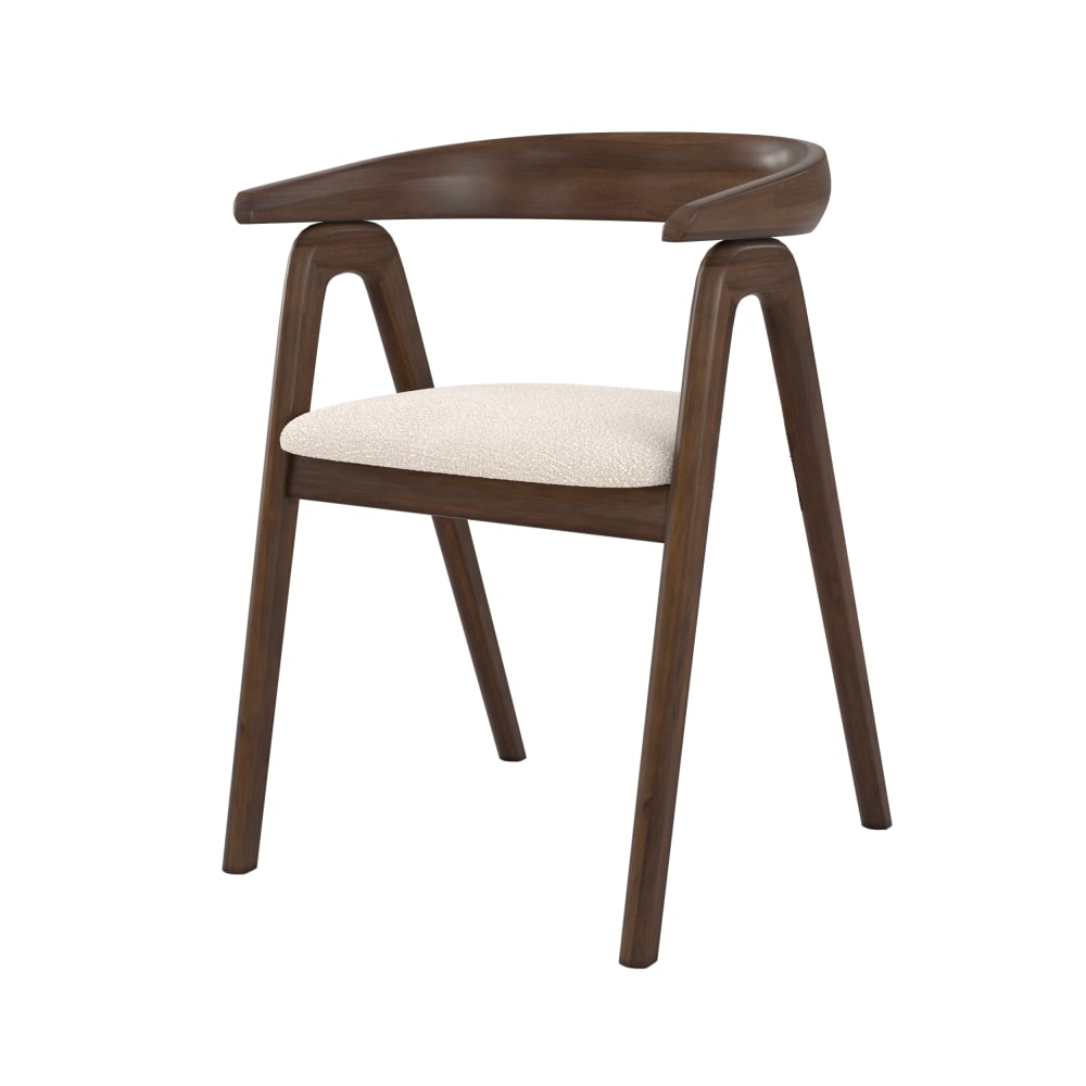 Maison Pavane Stuhl aus dunklem Heveaholz und cremefarbenem Bouclé-Stoff style vintage Braun