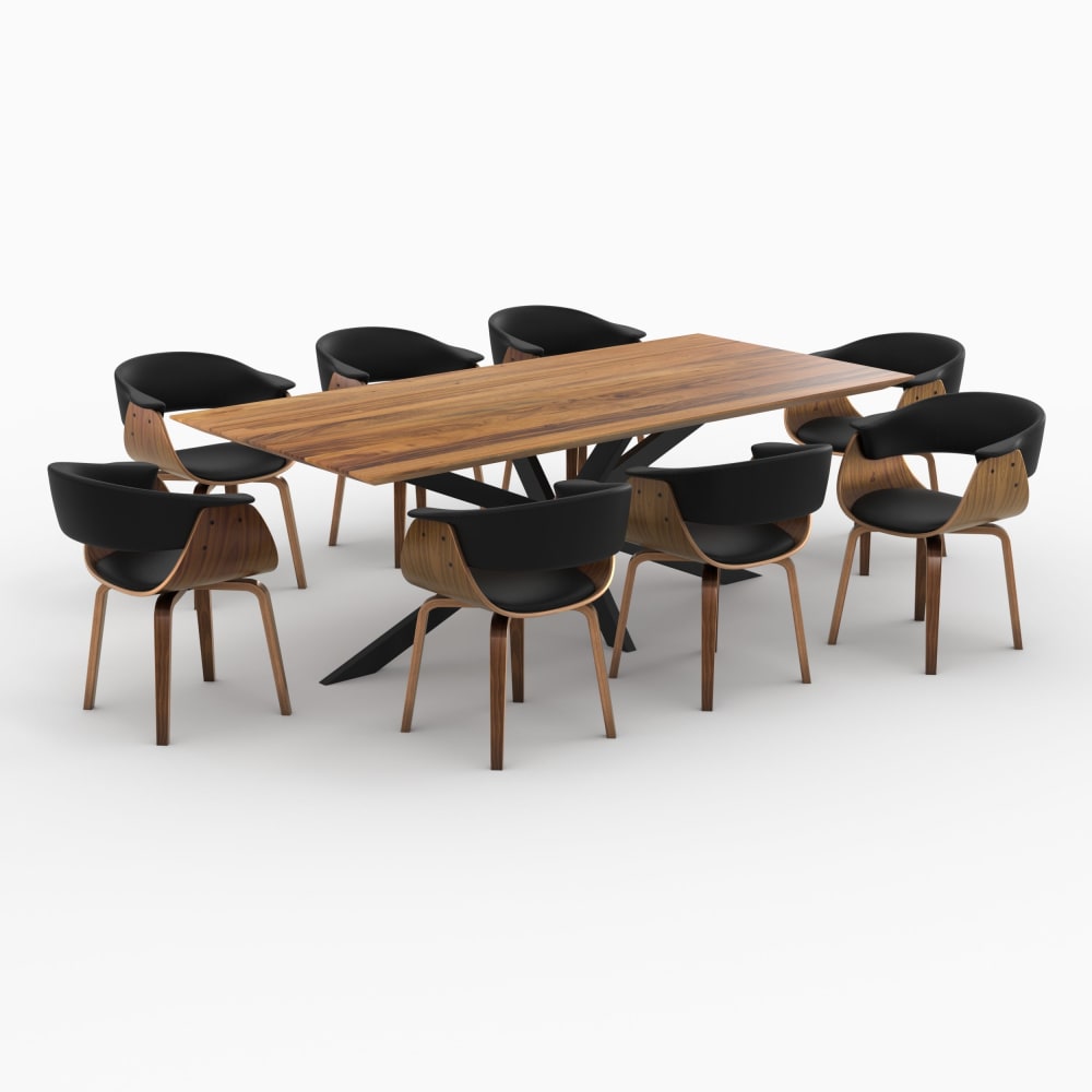 Maison Pavane Tisch und Stühle für 8 Personen aus schwarzem Kunstleder und Holz style vintage - Holz