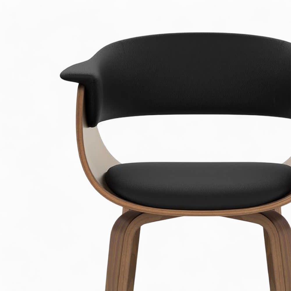 Tisch und Stühle für 8 Personen aus schwarzem Kunstleder und Holz