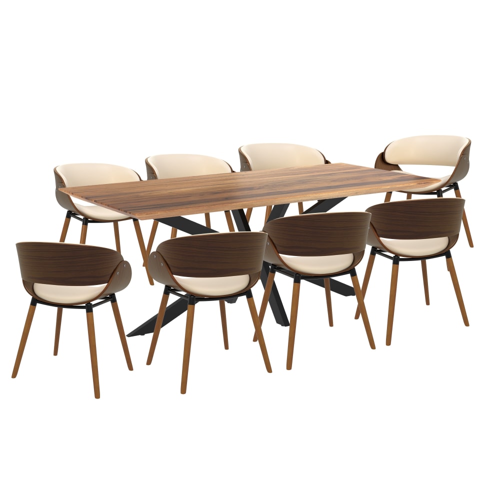 Maison Pavane Tisch und Stühle für 8 Personen aus beigem Kunstleder und Holz style industrial Braun Holz