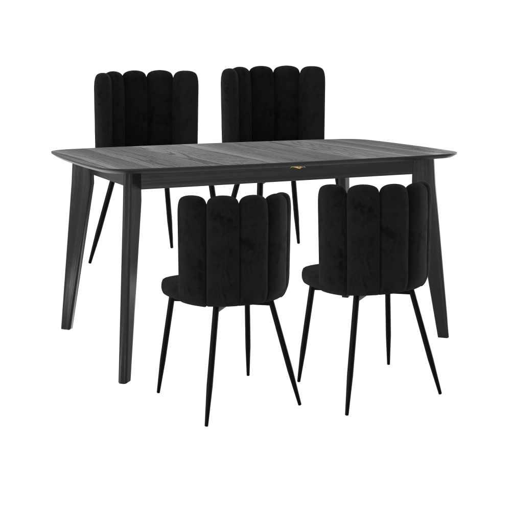 Maison Pavane Tisch und Stühle für 4 Personen aus Samt und schwarzem Holz style classic chic - Holz