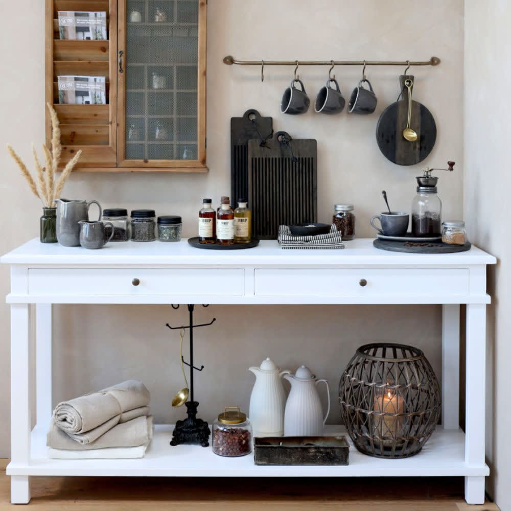 Table de service desserte en bois de peuplier blanc 158 x 44 x 81 cm - Maisons du Monde