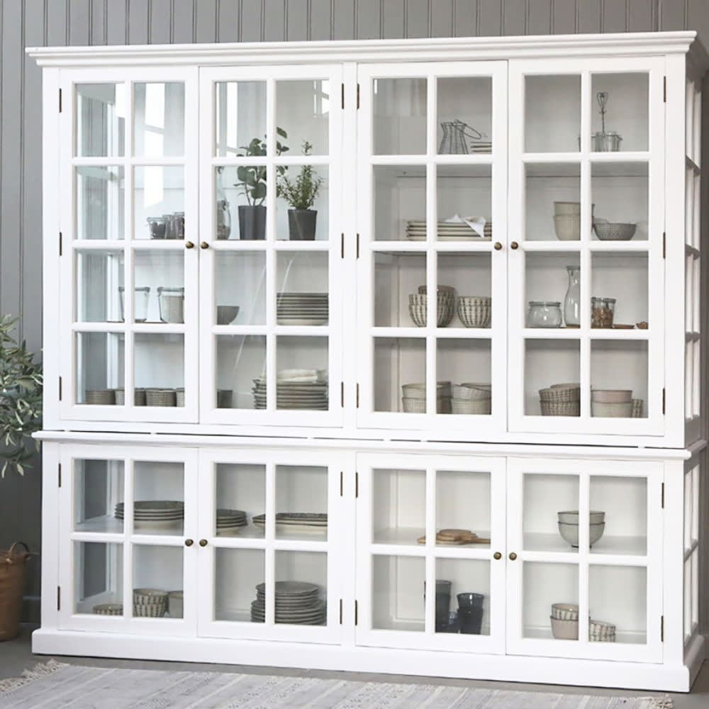 Meuble armoire vitrine en bois blanc et verre 220 x 55 x 195 cm - Maisons du Monde