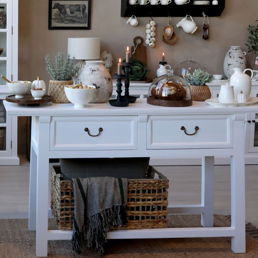Table de service desserte en bois de pin recyclé blanc 150 x 40 x 85cm - Maisons du Monde