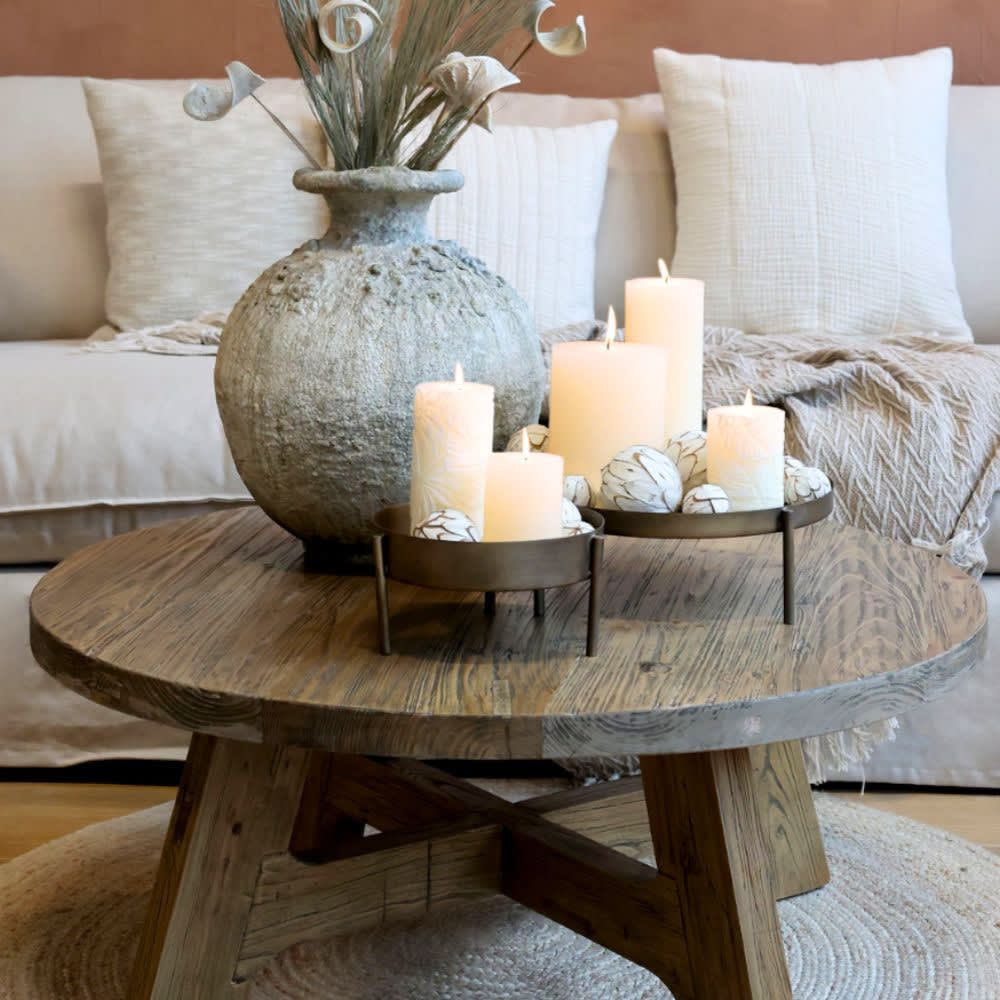 Table basse antique en bois recyclé marron ø.90 x ht.38 cm - Maisons du Monde
